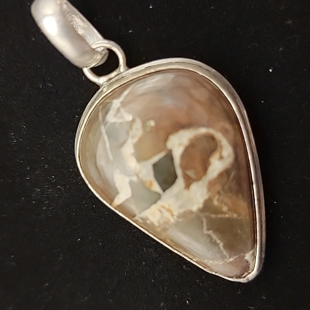Lightning Stone Septerian 925 Silver Plated Gemstone Handmade Pendant 2" - Picture 3 of 5